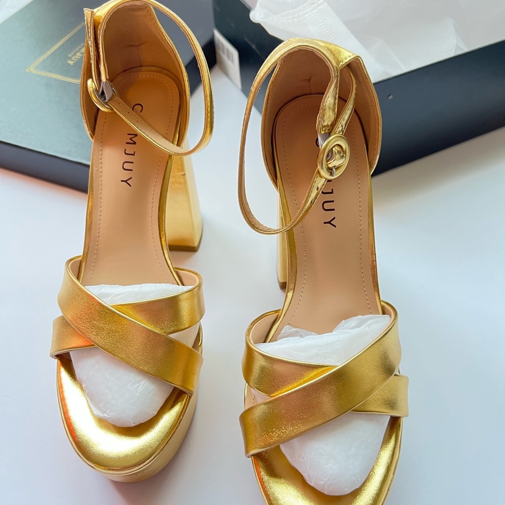 Gold Platform Ankle-Strap Heels - Womens - Picture 5 of 8